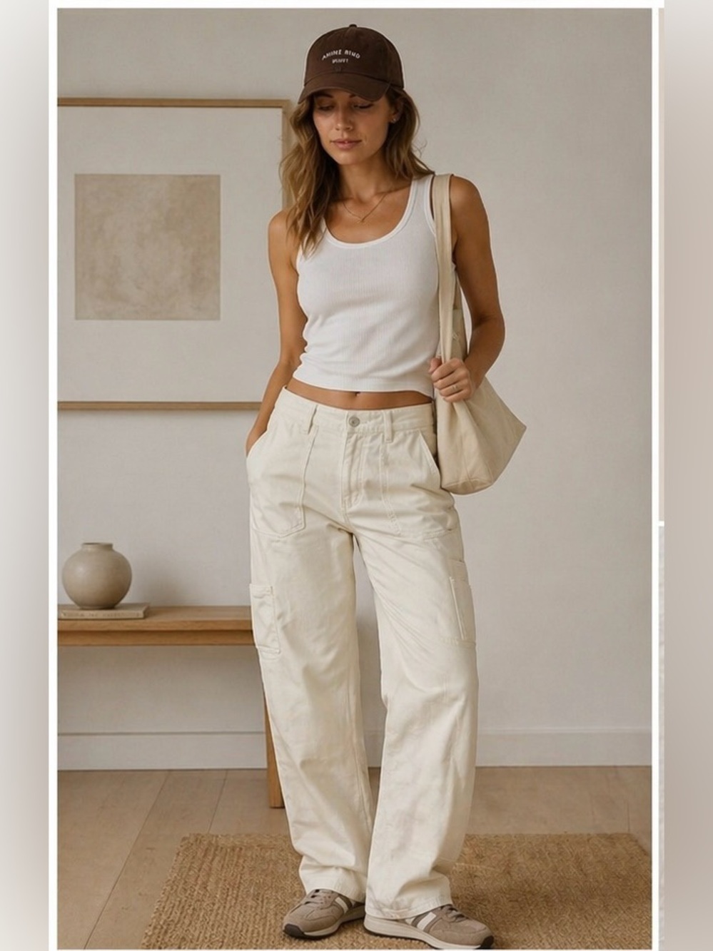 Brandy Melville JOHN GALT Cream‎ Utility Pants Bleach Effect Small Casual